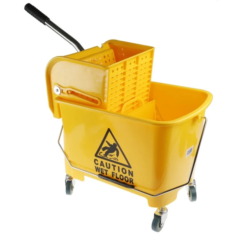 RS PRO 20L Plastic Yellow Mop Bucket with Handle Wheeled Wringer 705-6265