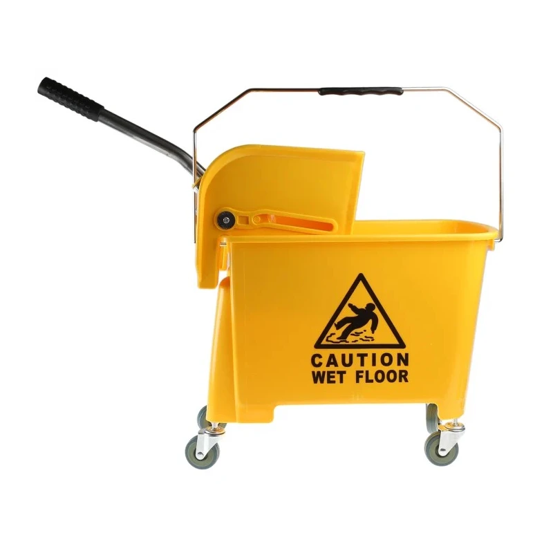 RS PRO 20L Plastic Yellow Mop Bucket with Handle Wheeled Wringer 705-6265