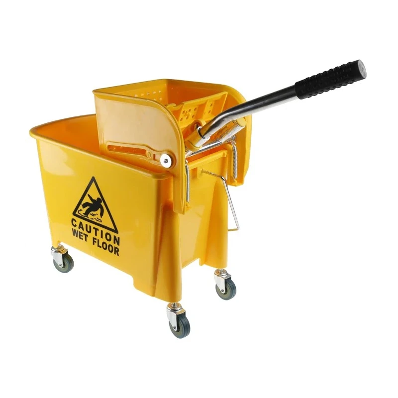 RS PRO 20L Plastic Yellow Mop Bucket with Handle Wheeled Wringer 705-6265