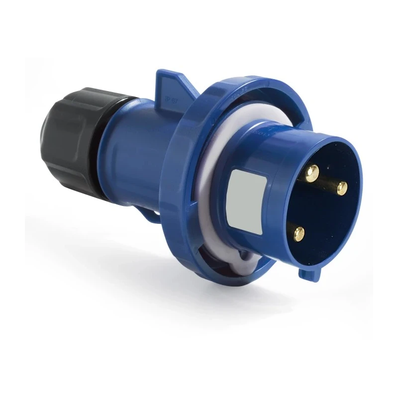 RS PRO Industrial Power Connector Blue 3P Straight Cable Mount 16A 200-250V IP66 IP67 214-4105