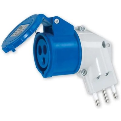 RS PRO Industrial Power Connector Adapter 16A, 230V, IP20 Blue, 2P+T Type L IP20