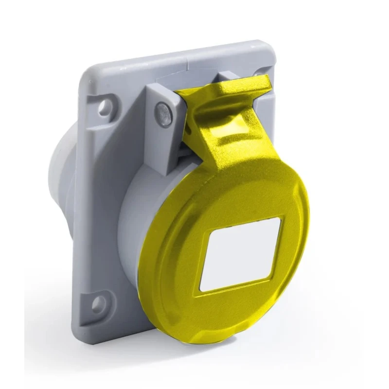 RS PRO Industrial Power Connector 32A 130V IP44 Yellow Panel Mount 2P+T IP44