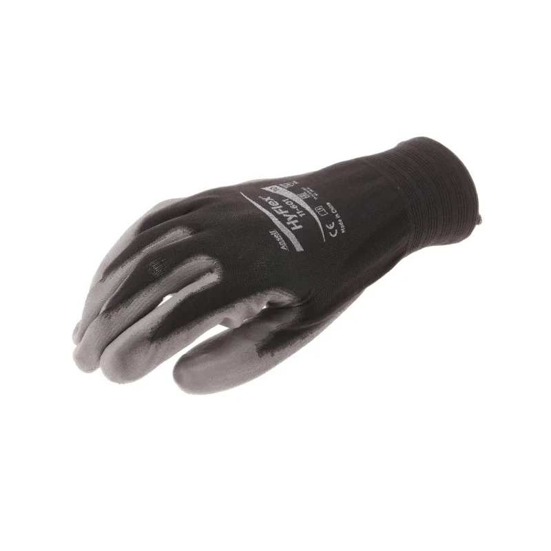 Ansell HyFlex 11-601 Black Nylon Work Gloves Size 10 Polyurethane Coating 11601100