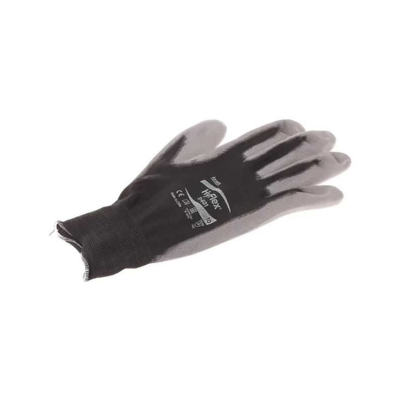 Ansell HyFlex 11-601 Black Nylon Work Gloves Size 10 Polyurethane Coating 11601100