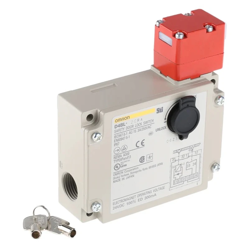Omron D4BL Series Solenoid Interlock Switch, Power to Unlock, 24V DC, 300mA, Metal Housing, IP67 