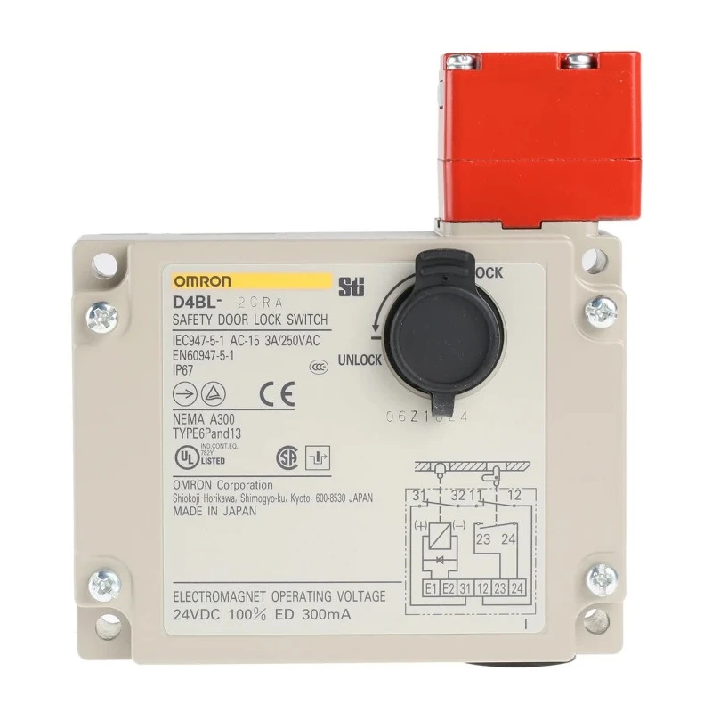 Omron D4BL Series Solenoid Interlock Switch, Power to Unlock, 24V DC, 300mA, Metal Housing, IP67 