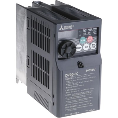 Mitsubishi Electric 400 W 1 Phase Wall Mount Variable Frequency Vector Control Inverter Drive FR-D720S-025SC-EC