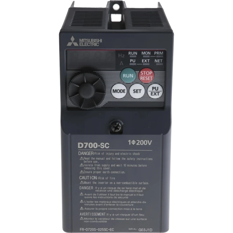 Mitsubishi Electric 400 W 1 Phase Wall Mount Variable Frequency Vector Control Inverter Drive FR-D720S-025SC-EC
