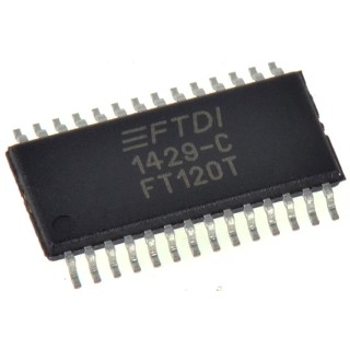 FTDI Chip Controller IC, 1-Channel, 5.5V, USB 2.0, USB 1.1, 3.3 V, 28-Pin TSSOP FT120T-R