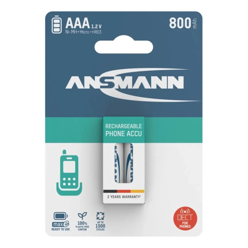Ansmann Nickel Metal Hydride Rechargeable AAA Battery 1.2 V, 800 mAh, Ansmann MaxE Series 5035332