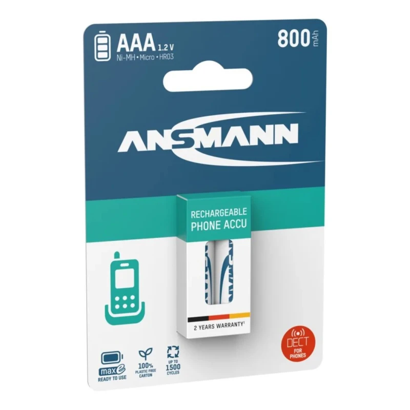 Ansmann Nickel Metal Hydride Rechargeable AAA Battery 1.2 V, 800 mAh, Ansmann MaxE Series 5035332
