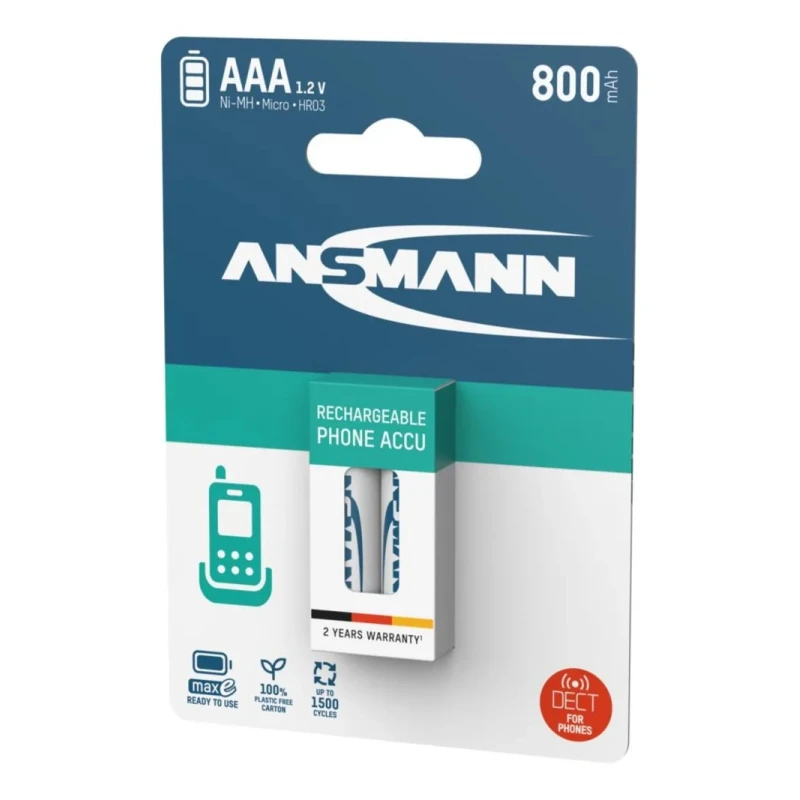 Ansmann Nickel Metal Hydride Rechargeable AAA Battery 1.2 V, 800 mAh, Ansmann MaxE Series 5035332