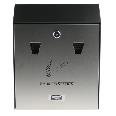 Rubbermaid Commercial Products Grey Black Galvanised Steel Wall Outdoor AshTray 85mm x 390mm x 270mm FGR1012EBK