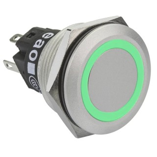 EAO Illuminated Push Button Switch Panel Mount Momentary SPDT Green LED IP65 IP67 22.3 mm Cutout 240V AC 250V AC 82-6551.1136