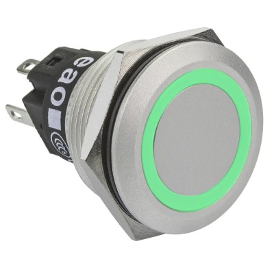 EAO Illuminated Push Button Switch Panel Mount Momentary SPDT Green LED IP65 IP67 22.3 mm Cutout 240V AC 250V AC 82-6551.1136