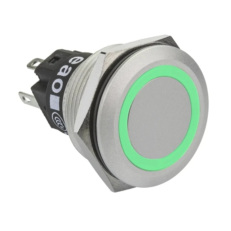 EAO Illuminated Push Button Switch Panel Mount Momentary SPDT Green LED IP65 IP67 22.3 mm Cutout 240V AC 250V AC 82-6551.1136