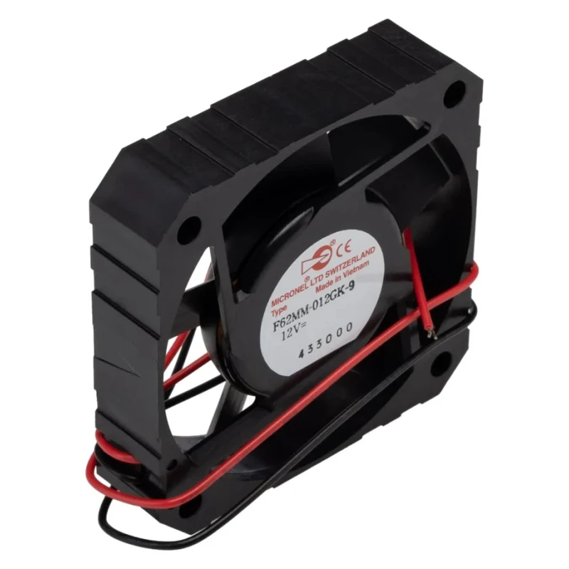 Micronel Axial Fan 12V DC, 22 m³/h Air Flow, 1.08 W Power, 90 mA Max, 62 mm Frame Size F62MM-9