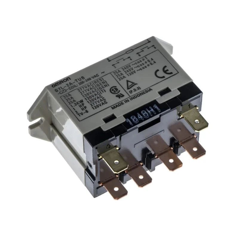 Omron Power Relay DPST, 25A Switching Current, 250V AC, Quick Connect Terminals G7L-2A-TUB 200/240VAC