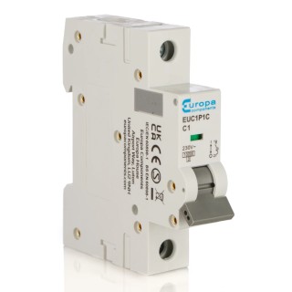 Europa Miniature Circuit Breaker 1-Pole 1A Type C 400V AC 10 kA Breaking Capacity EUC1P