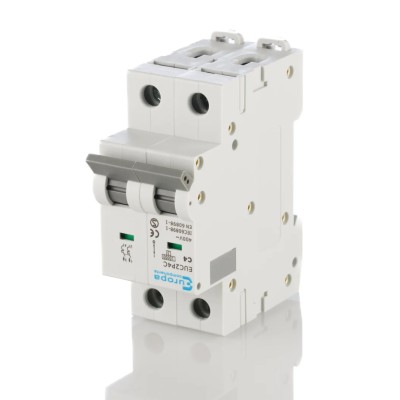 Europa Miniature Circuit Breaker 2-Pole 4A Type C 400V AC 10kA Breaking Capacity EUC2P
