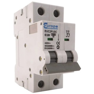 Europa Miniature Circuit Breaker 2-Pole, 40A, Type C, 400V AC, 10 kA Breaking Capacity EUC2P