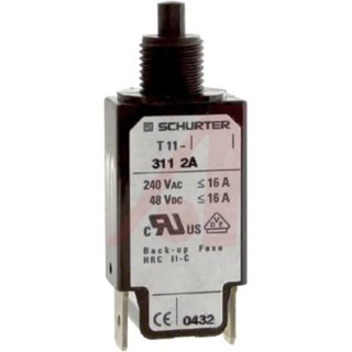 Schurter T11 Series Thermal Circuit Breaker 2A Current Rating 1-Pole Panel Mount Quick Connect Terminals 4400.0193