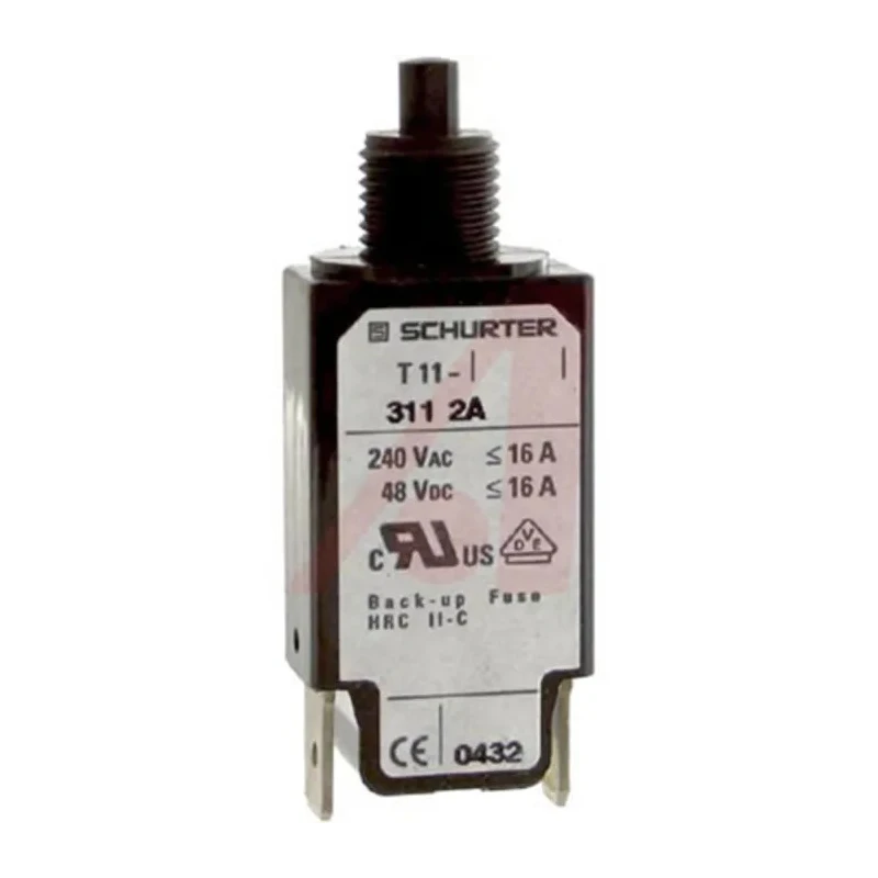 Schurter T11 Series Thermal Circuit Breaker 2A Current Rating 1-Pole Panel Mount Quick Connect Terminals 4400.0193