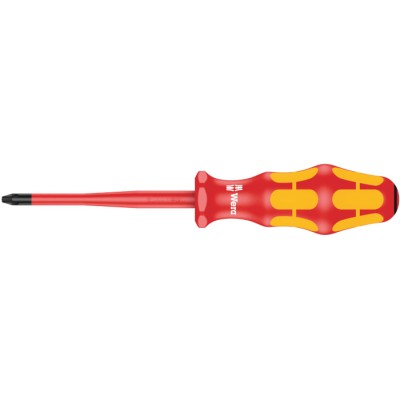 Wera Insulated Screwdriver PZ2 Tip 100 mm Blade Chrome Plated Stainless Steel VDE 1000V Approved 205mm Overall 05006461001