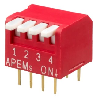 APEM Rotary Coded DIP Switch Piano Actuator Model DPL04V, 10 Way, 400gf Operating Force, 2mm Stroke DPL04V