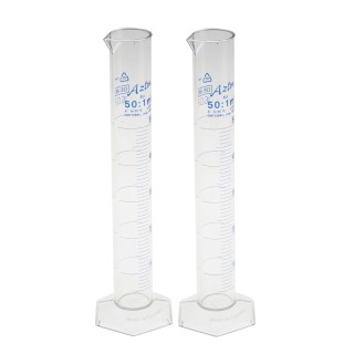 RS PRO Polymethylpentene Measuring Cylinder 50ml Transparent Hex Base Spout Grade A ISO 6706 DIN 12681 891-9999