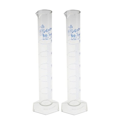 RS PRO Polymethylpentene Measuring Cylinder 50ml Transparent Hex Base Spout Grade A ISO 6706 DIN 12681 891-9999
