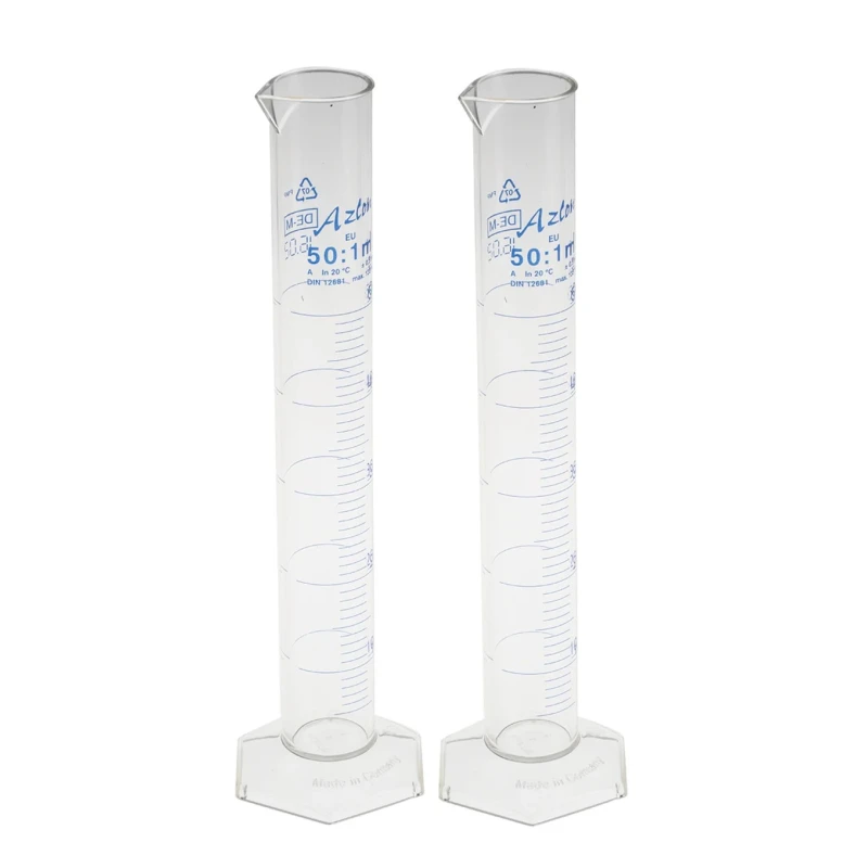 RS PRO Polymethylpentene Measuring Cylinder 50ml Transparent Hex Base Spout Grade A ISO 6706 DIN 12681 891-9999