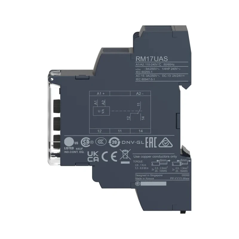 Schneider Electric Monitoring Relay, 1 Phase, SPDT, DIN Rail Mount, 48V AC/DC, 5A Contact Current RM17UAS16