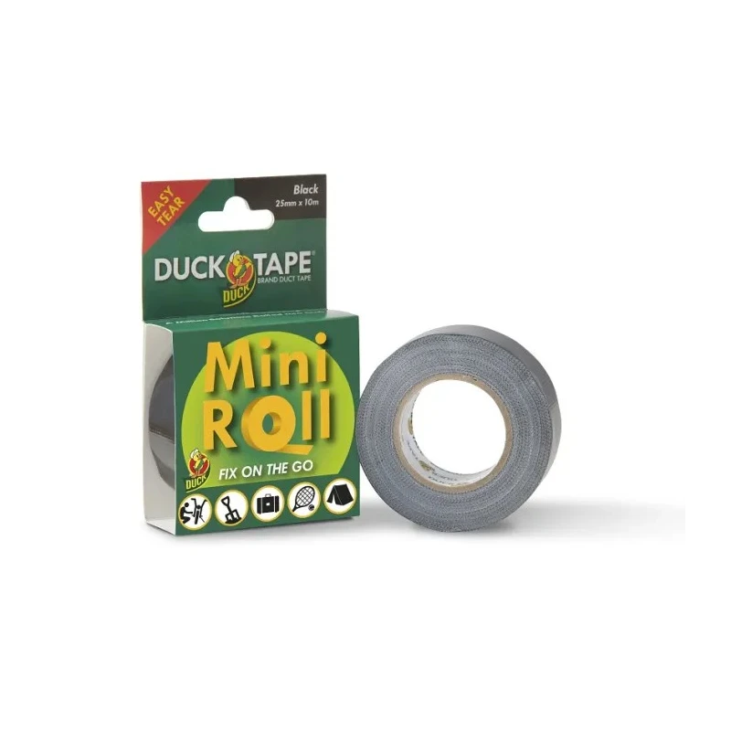 DUCK TAPE Black Gloss Finish Cloth Backing Duct Tape 25mm Width 10m Length 0.25mm Thickness 260181