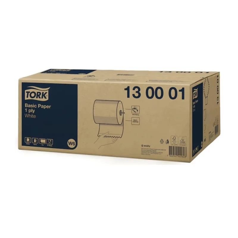 Tork White Roll Wipe 1 Ply, Roll Width 19.5 cm, Sheet Size 250000 x 195 mm, Roll Length 250 m 130001