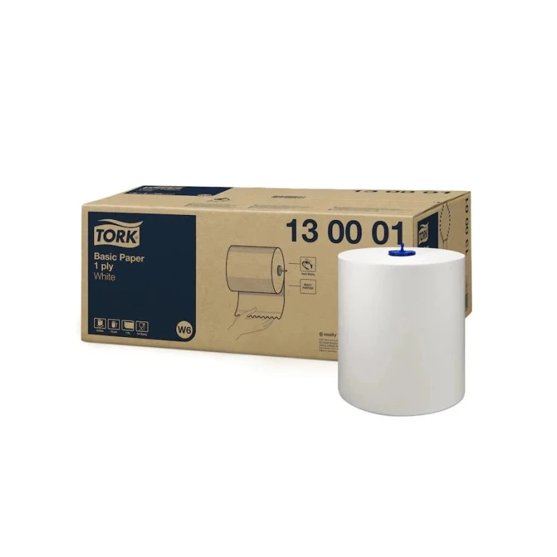 Tork White Roll Wipe 1 Ply, Roll Width 19.5 cm, Sheet Size 250000 x 195 mm, Roll Length 250 m 130001
