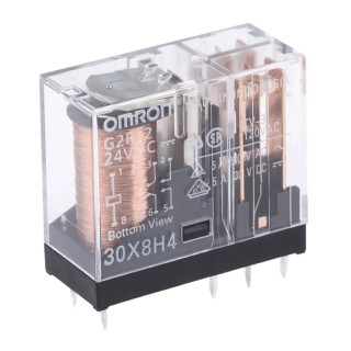 Omron Power Relay DPDT PCB Mount 24V DC Coil, 5A Switching Current G2R-2 DC24