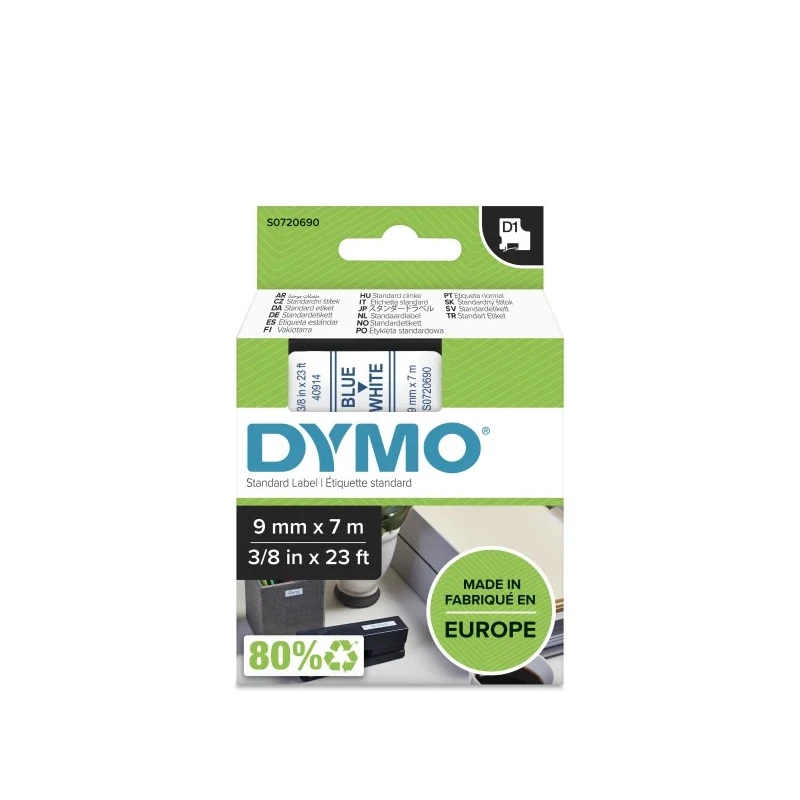 Dymo Blue on White Label Printer Tape 9 mm Width, 7 m Length S0720690