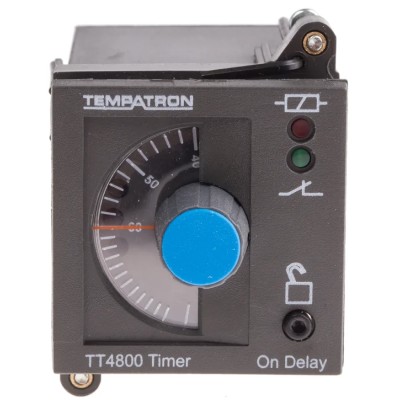 Tempatron DIN Rail, Panel Mount Timer Relay 2-Contact 110V AC 6 s to 6 h 1-Function DPDT Switch TT4801