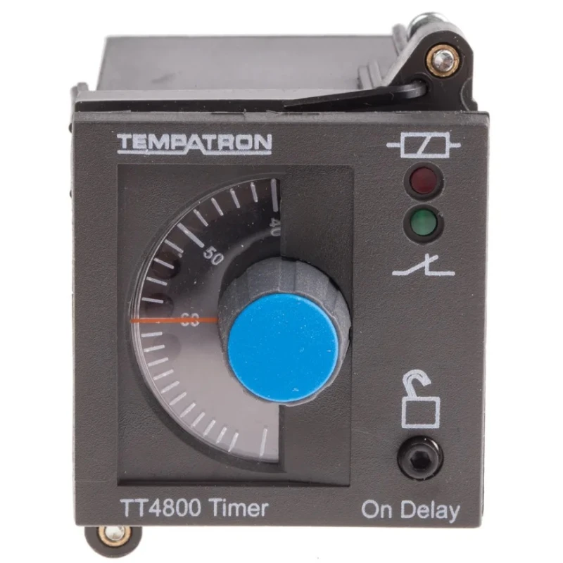Tempatron DIN Rail, Panel Mount Timer Relay 2-Contact 110V AC 6 s to 6 h 1-Function DPDT Switch TT4801