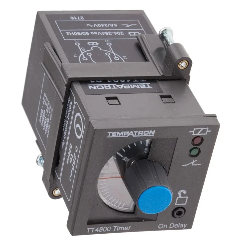 Tempatron TT4801 Series DIN Rail, Panel Mount Timer Relay 230V AC 6 s to 6 h ON Delay DPDT Switch TT4801