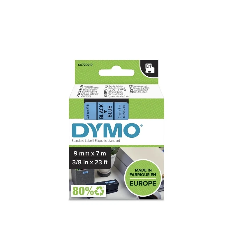 Dymo Black on Blue Label Printer Tape 9 mm Width, 7 m Length S0720710