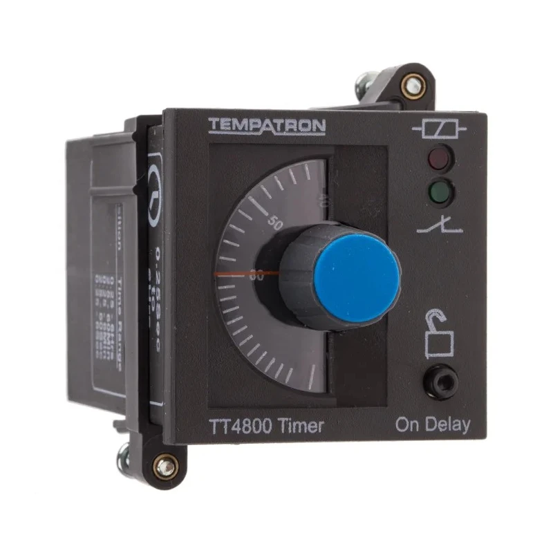 Tempatron DIN Rail Panel Mount Timer Relay, 2-Contact DPDT, 230V AC, ON Delay, 6s to 6h, 1-Function TT4801