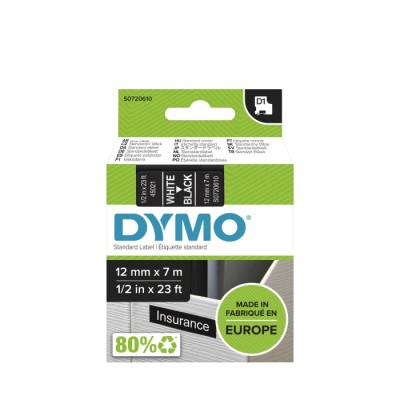 Dymo White on Black Label Printer Tape 12 mm Width 7 m Length S0720610