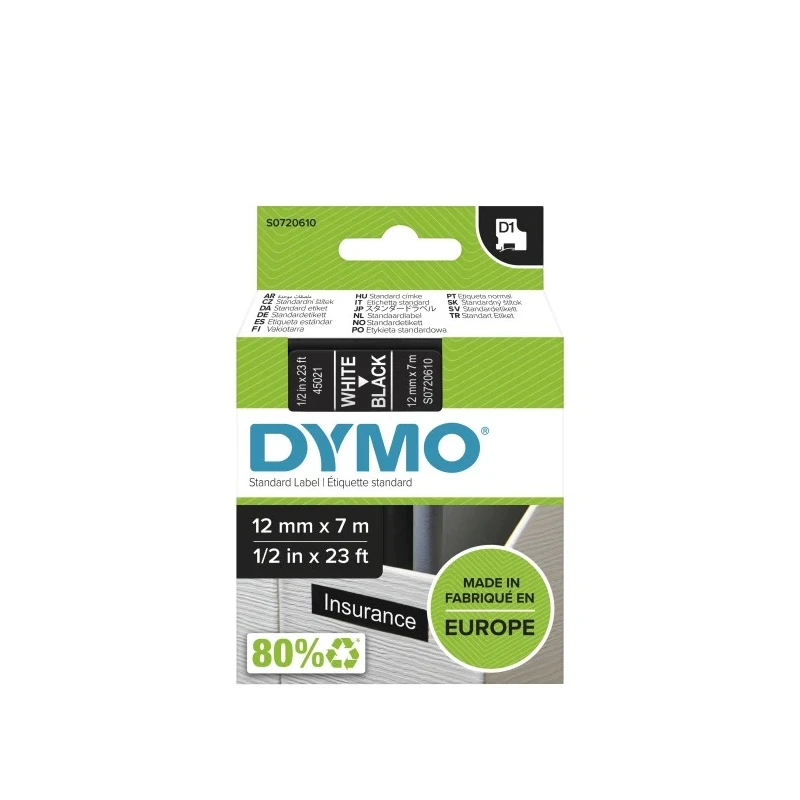 Dymo White on Black Label Printer Tape 12 mm Width 7 m Length S0720610