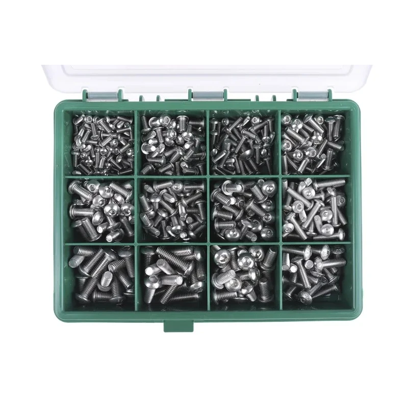 RS PRO Stainless Steel Button Head Hex Socket Drive Screw Bolt Kit 490 Pieces 393-169