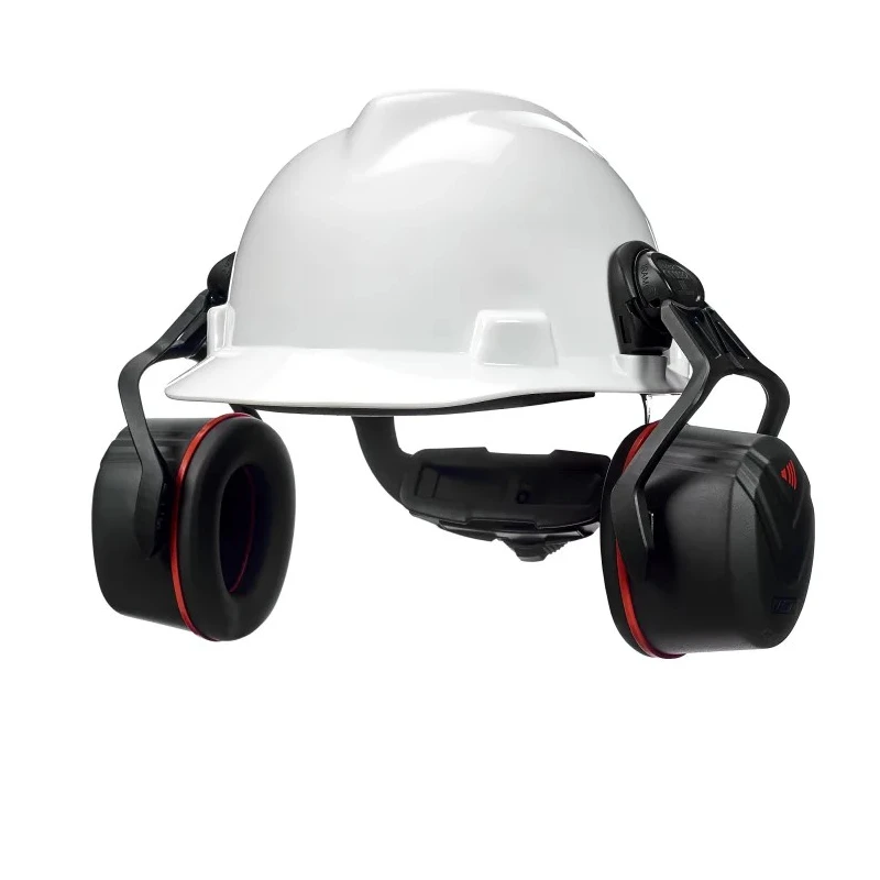 MSA Safety V-Gard Helmet-Mounted Ear Shells with 36 dB Noise Attenuation, Black and Red Cups 10190358