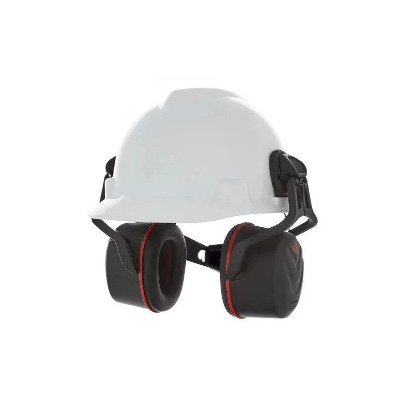 MSA Safety V-Gard Helmet-Mounted Ear Shells with 36 dB Noise Attenuation, Black and Red Cups 10190358