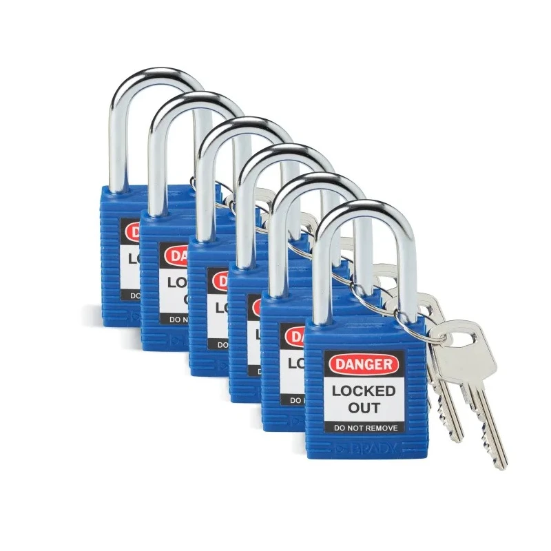 RS PRO Security Padlock Steel Nylon Weatherproof 38mm Body 6.35mm Shackle SFTY PADLOCK STEEL 38MM SHA BLUE 6/PAC