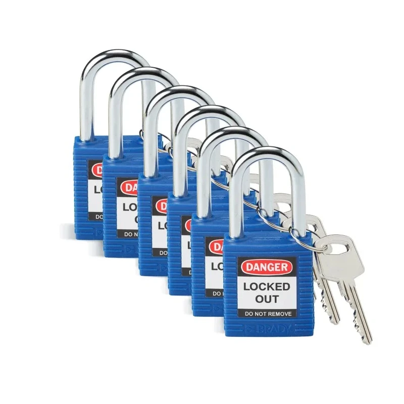 RS PRO Security Padlock Steel Nylon Weatherproof 38mm Body 6.35mm Shackle SFTY PADLOCK STEEL 38MM SHA BLUE 6/PAC
